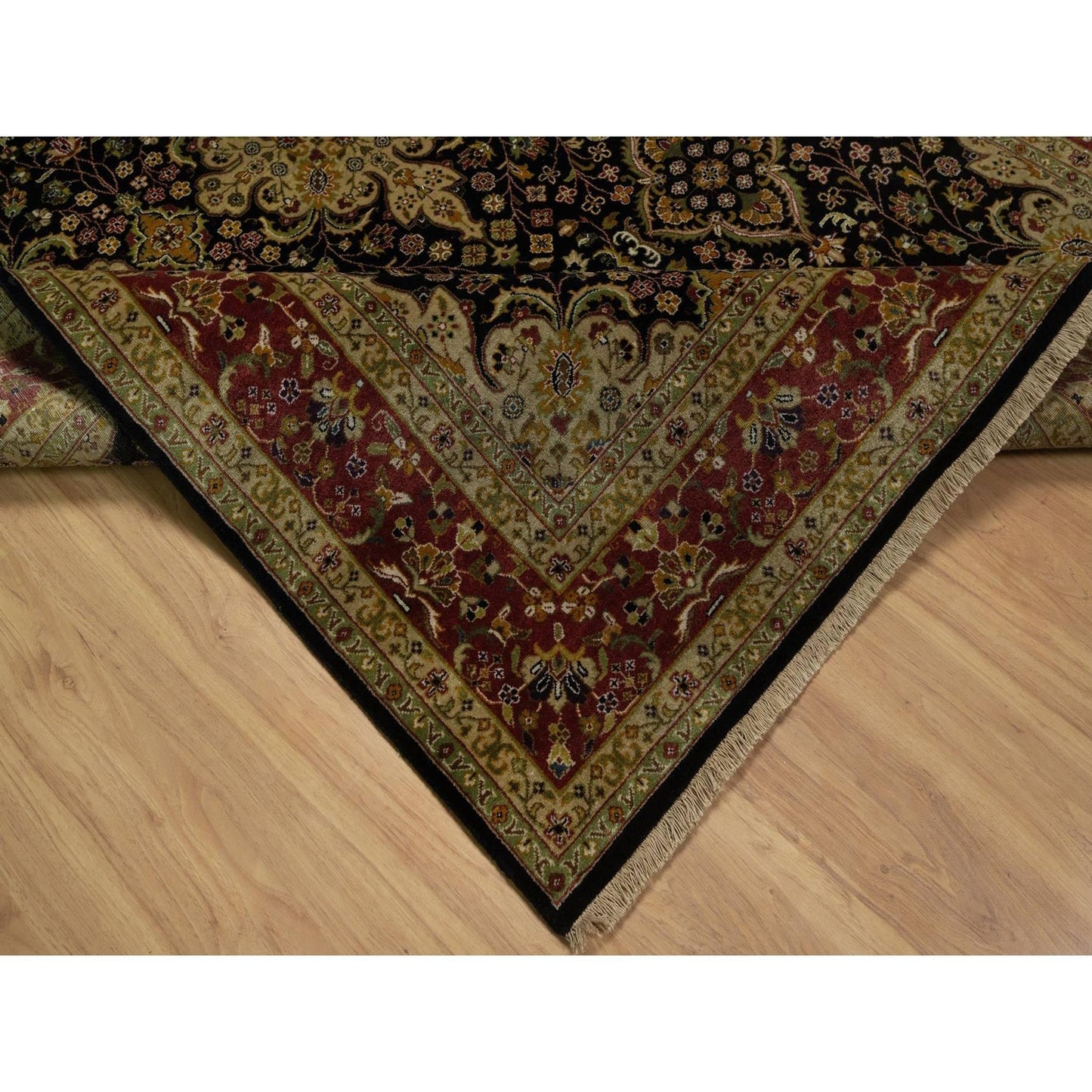 6'X9'1" Black Kishoon Revival New Zealand Wool Hand Knotted Oriental Rug