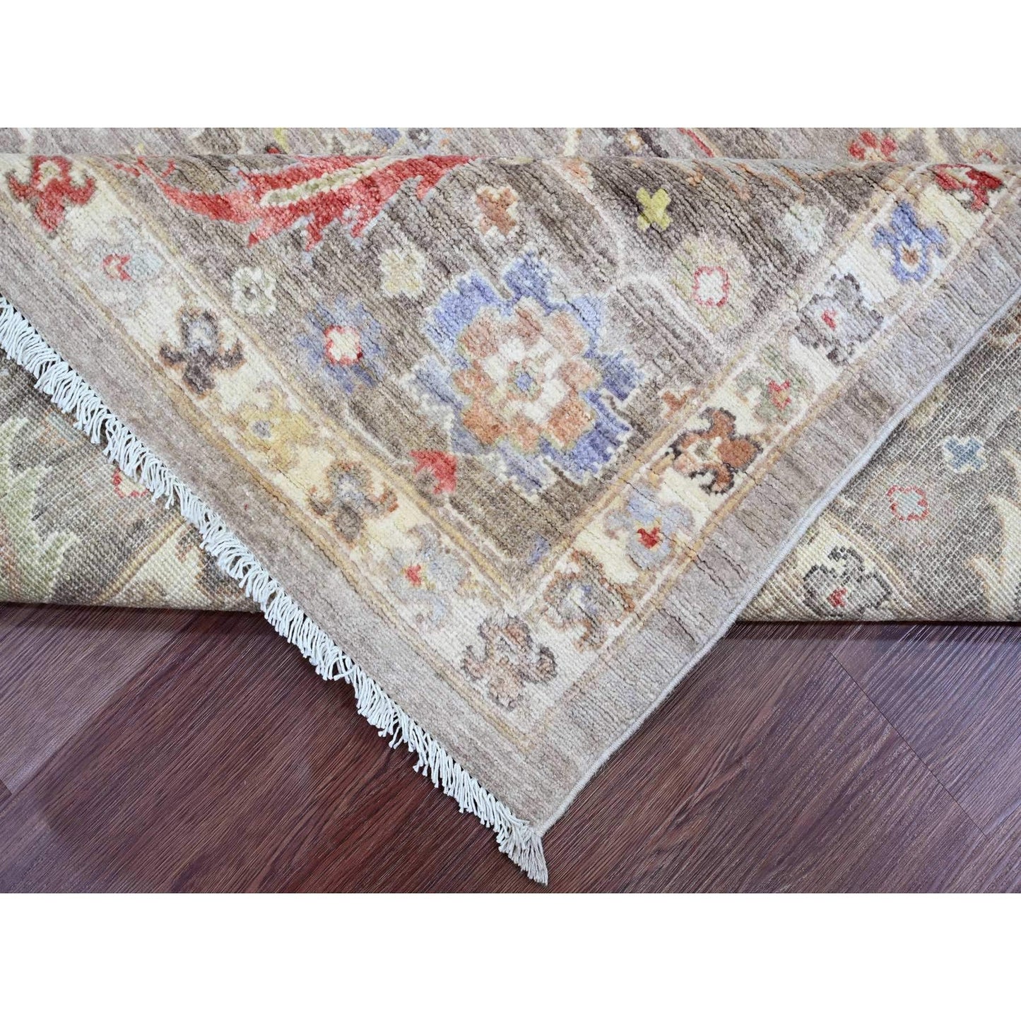 8'X9'9" Brown Peshawar Heris All Over Design Pure Wool Hand Knotted Rug