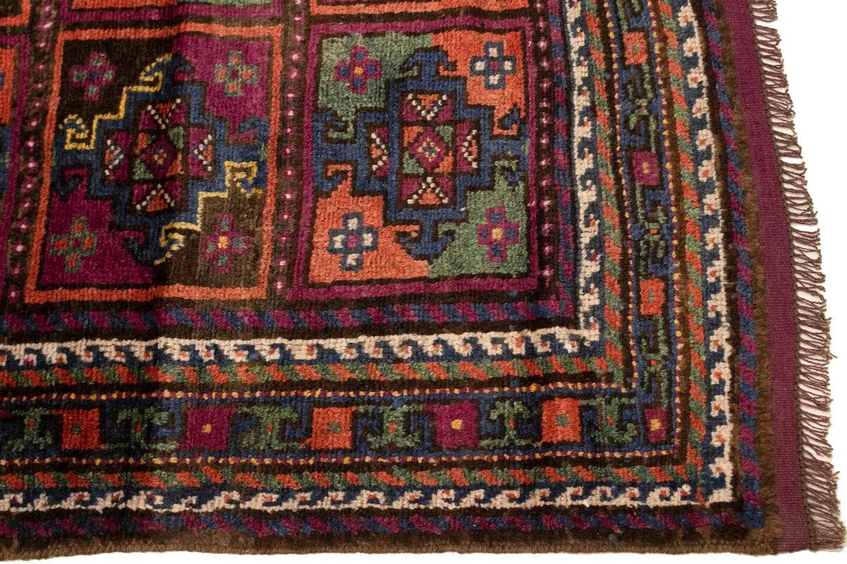 Vintage Violet Brown Oriental Rug Tribal Design