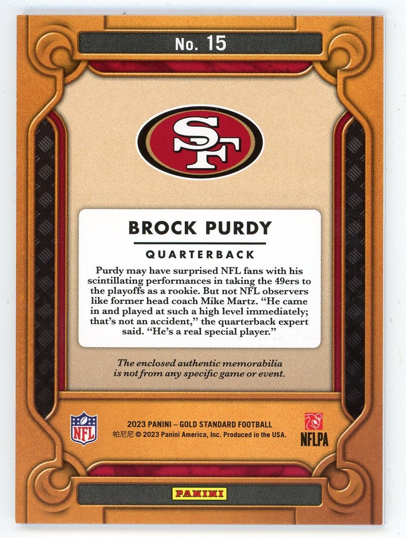 Brock Purdy 2023 Panini Gold Standard Patch Relic