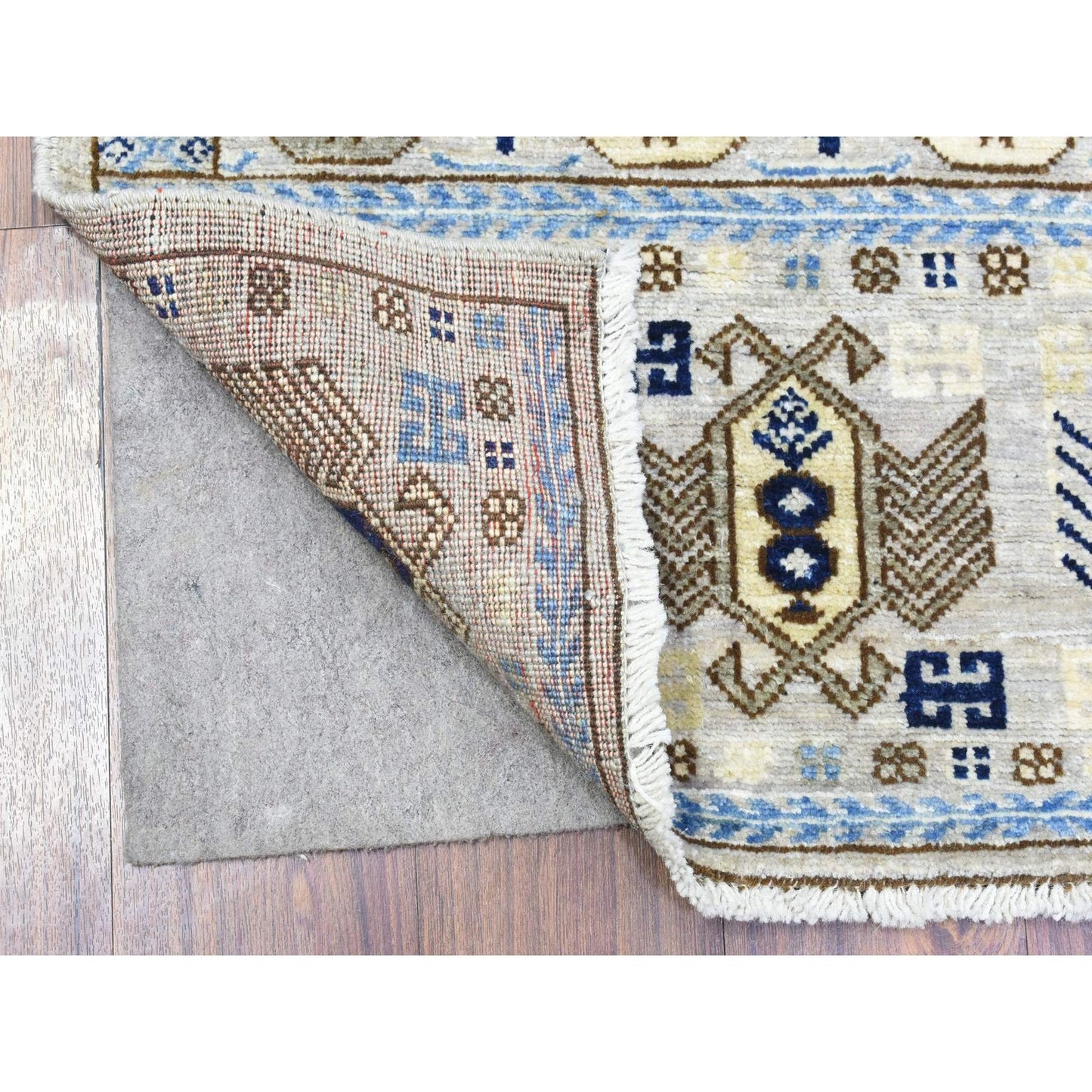 3'3"X5' Light Gray Hand Knotted Afghan Ersari Organic Wool Rug