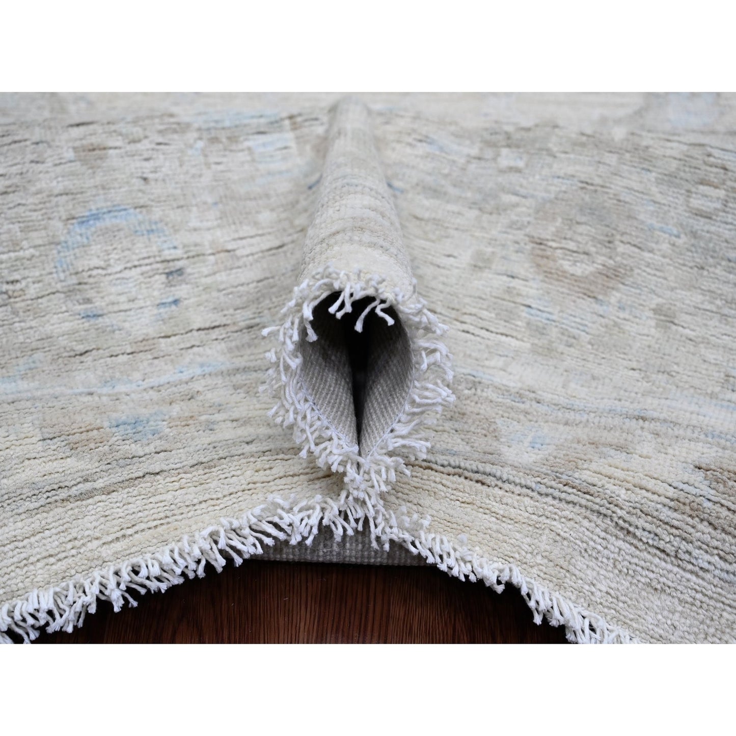 9'2"X11'10" White Washed Out Peshawar Leaf Design Hand Knotted Wool Rug