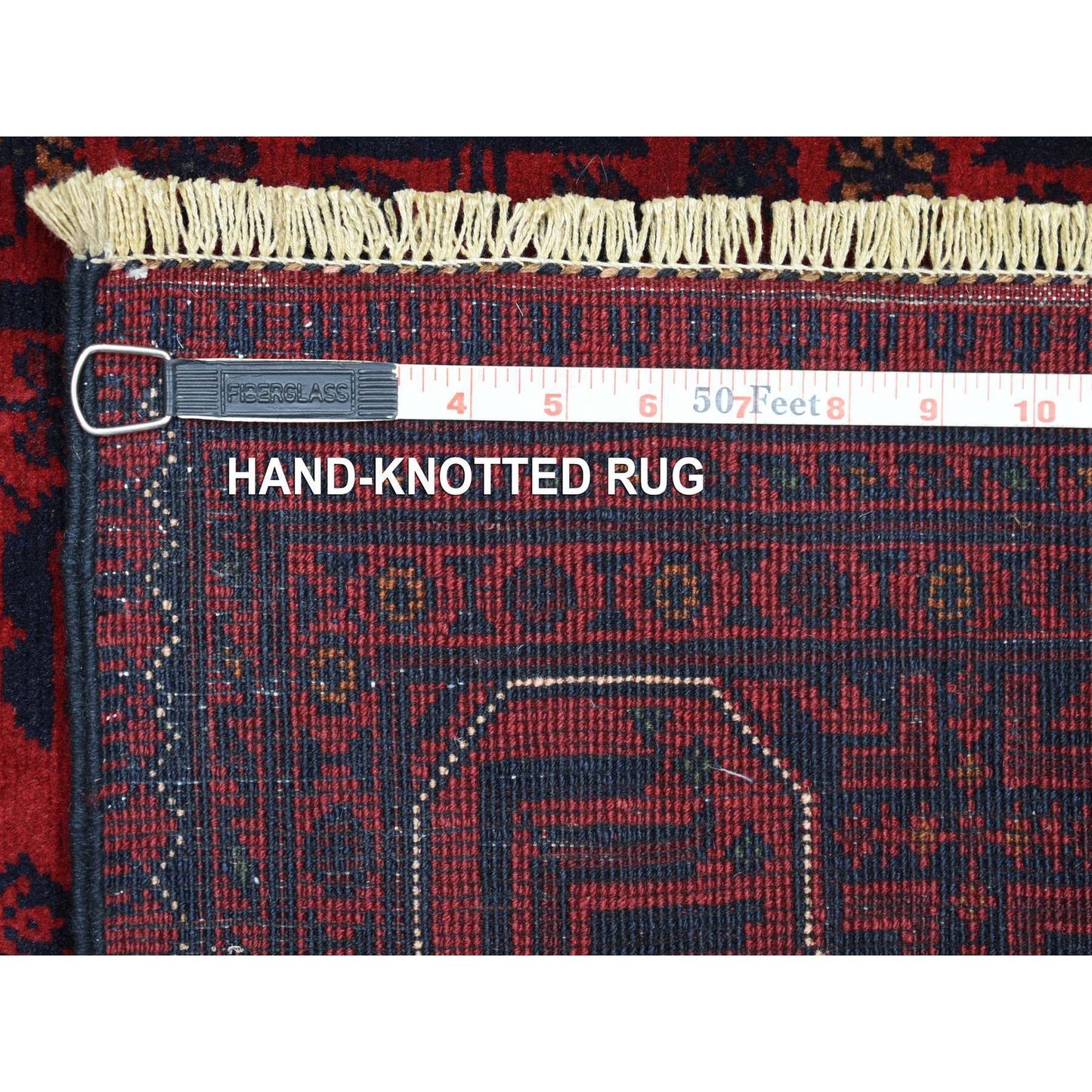 4'4"X6'3" Deep Red Afghan Khamyab Shiny Wool Hand Knotted Rug