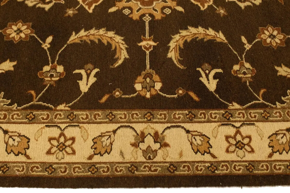 Partially Hand-Woven Brown Floral Sumak Rug