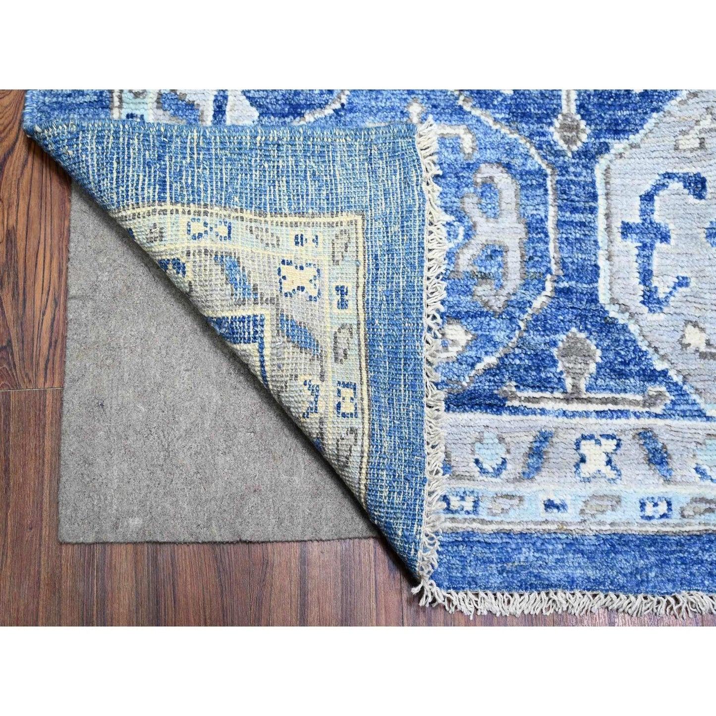 11'10"X15'1" Steel Blue Anatolian Village Inspired Wool Hand Knotted Rug
