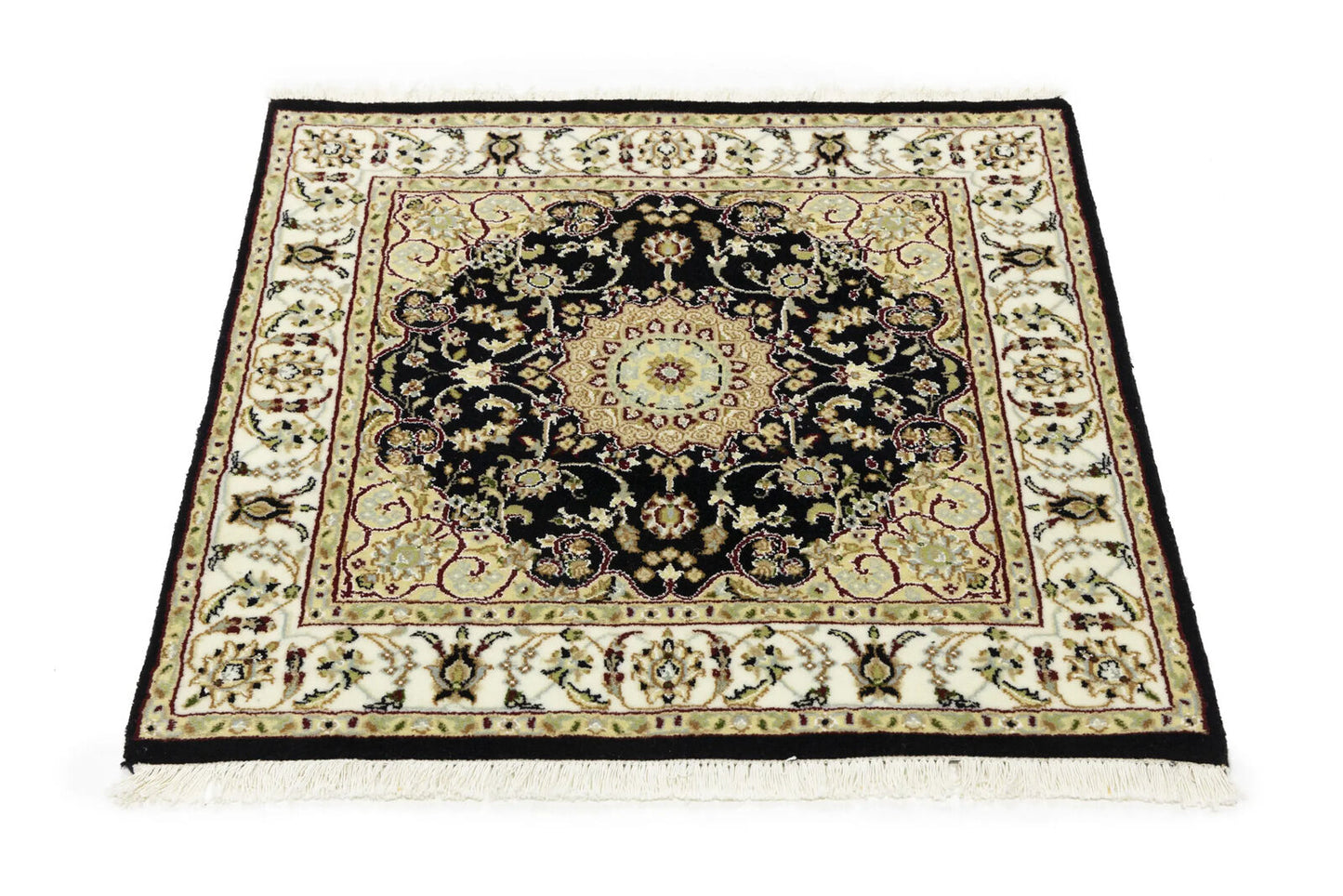 Small Oriental Decor Black Floral 3X3 Indo-Nain