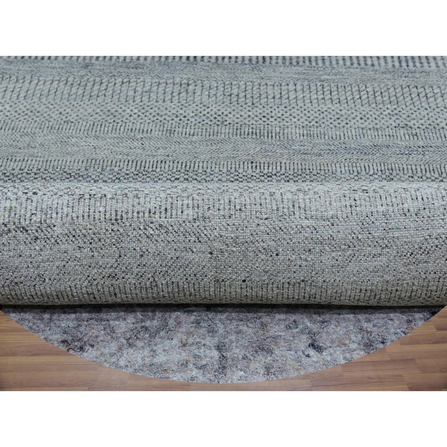 12'X12' Shower Gray Undyed Wool Grass Design Hand Knotted Round Rug