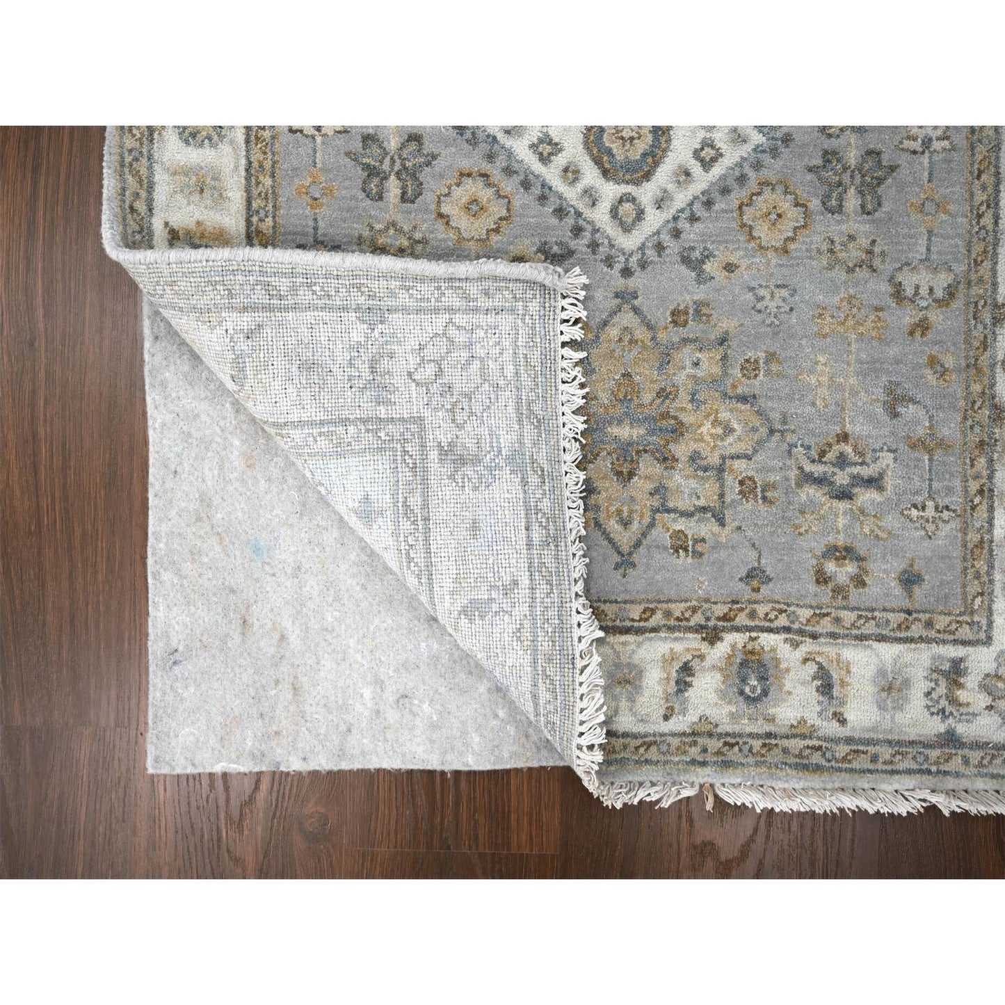 3'1"X5' Misty Gray Hand Knotted Karjihooz Design Wool Oriental Rug