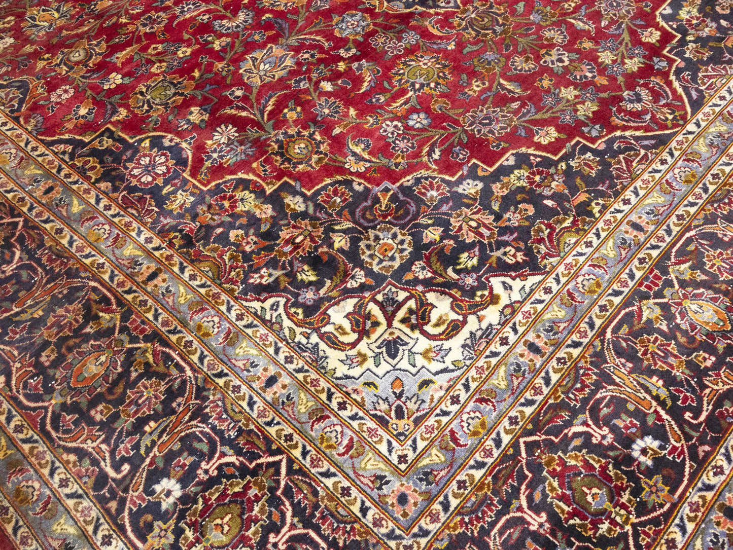 Semi-Antique Red Traditional Floral Handmade