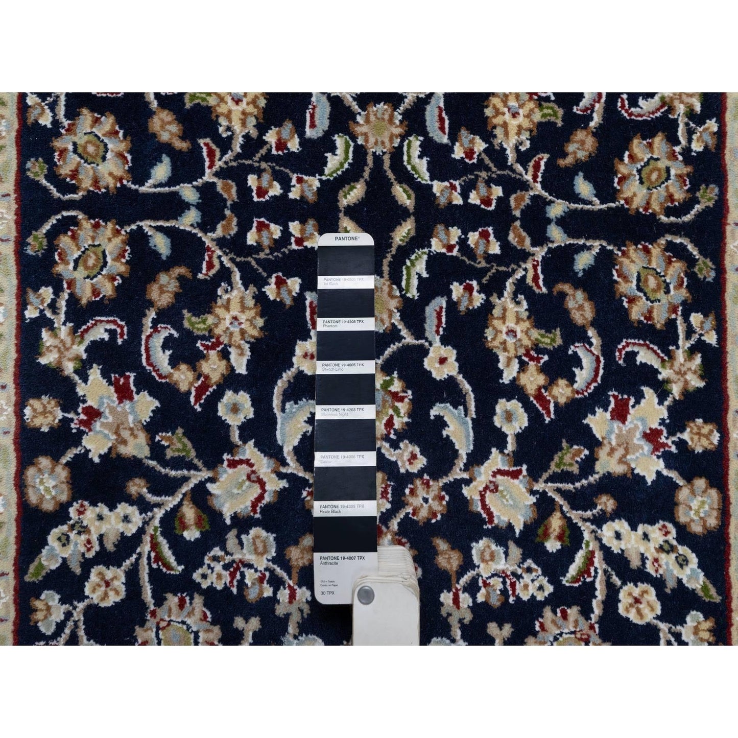 2'8"X18'1" Blue Nain Flower Design Wool And Silk Hand Knotted Runner Rug