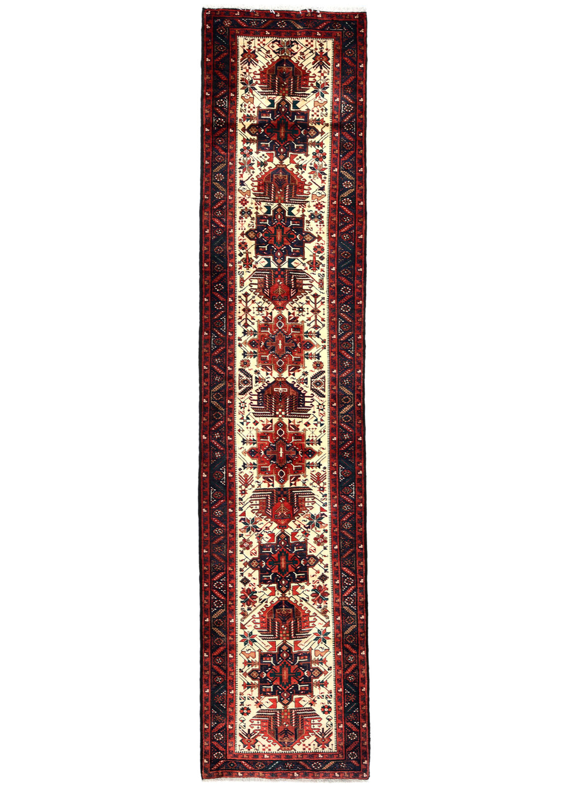 Vintage Hand-Knotted Tribal Runner Rug Wool