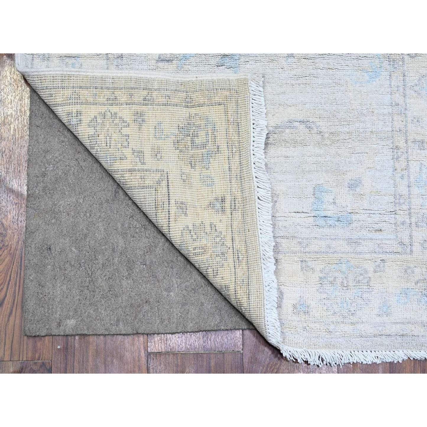 2'8"X12'2" Gray Peshawar Washed Out Faded Wool Hand Knotted Oriental Rug