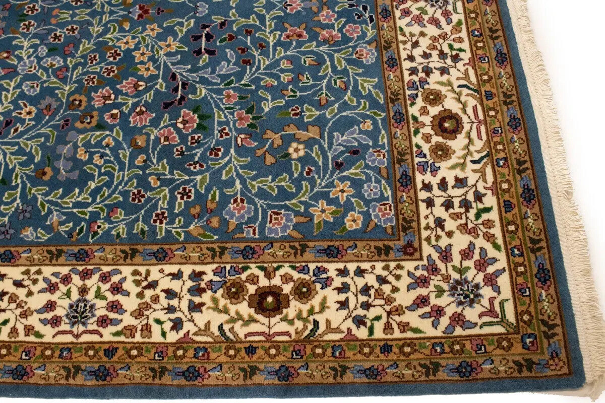 6X8 ft Hand-Knotted Teal Blue Kirman Oriental Rug