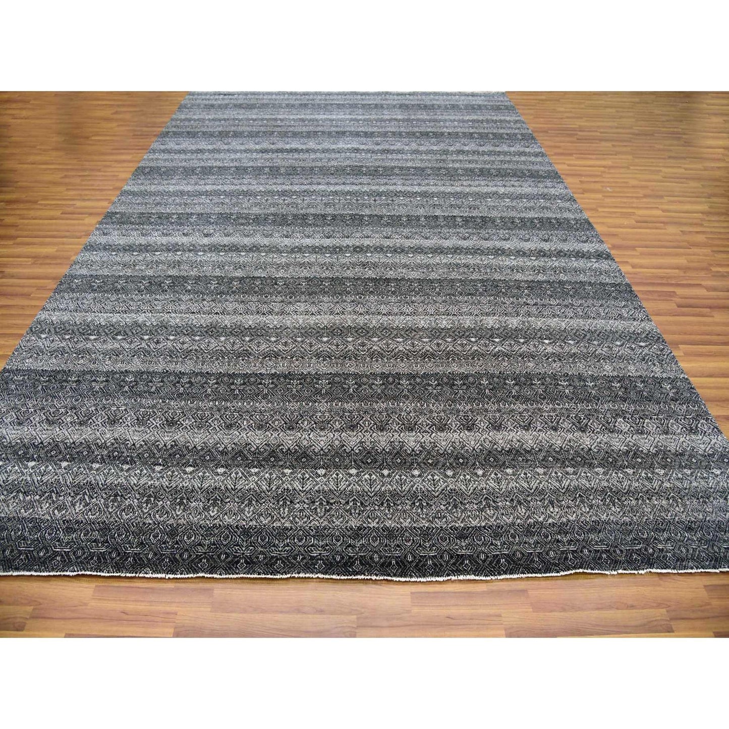 10'X13'10" Gray Hand Knotted Kohinoor Herrita Design 100% Plush Wool Rug