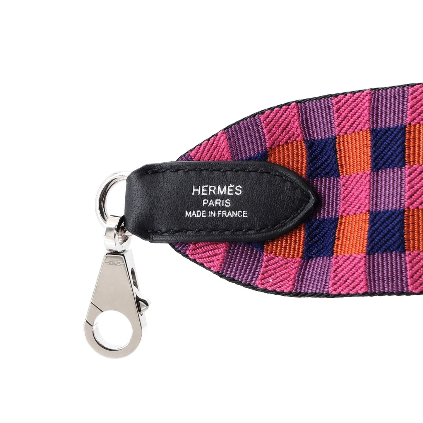 Hermes Sangle Shoulder Strap Maxi Quadrille Canvas 50