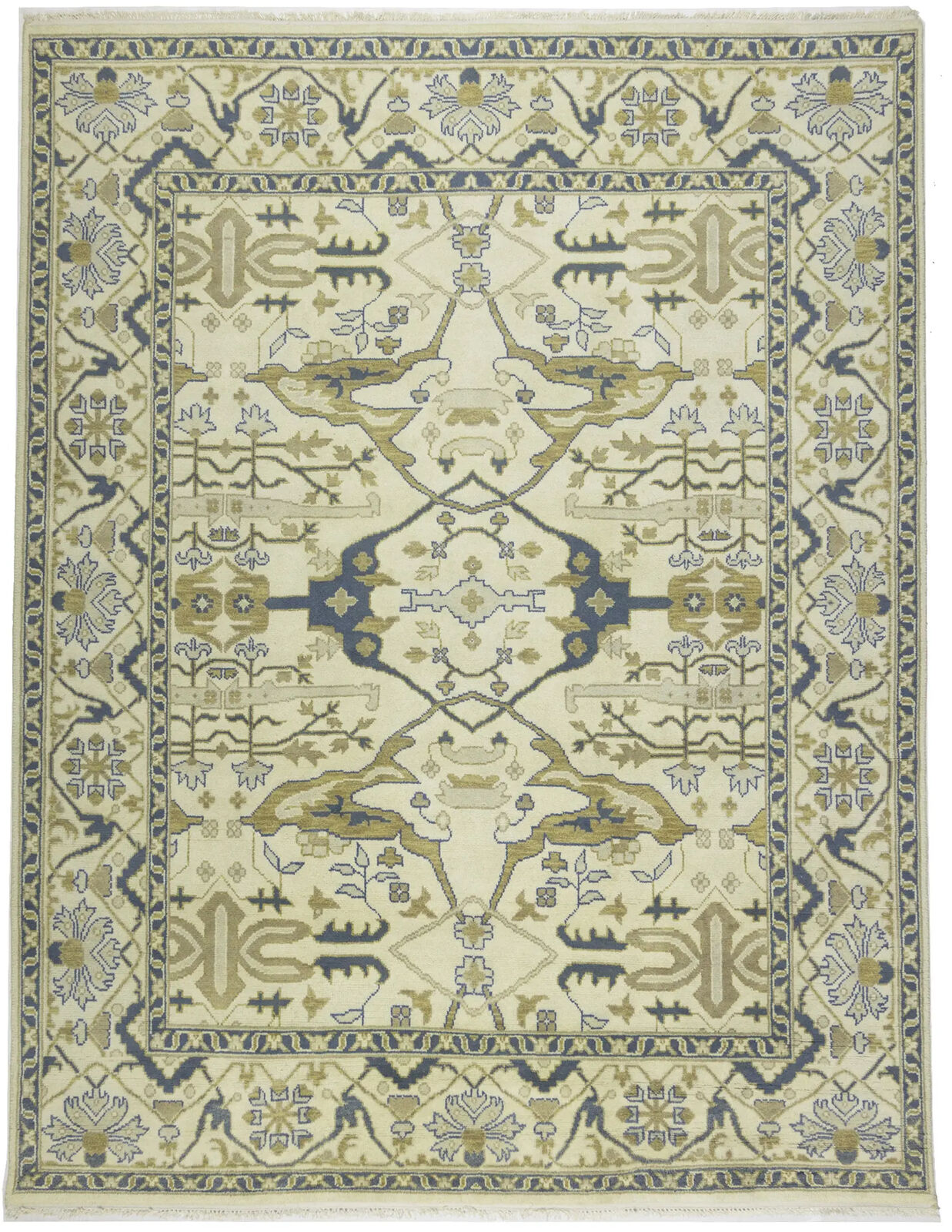 Handmade Oushak Oriental Rug Wool Carpet Floral