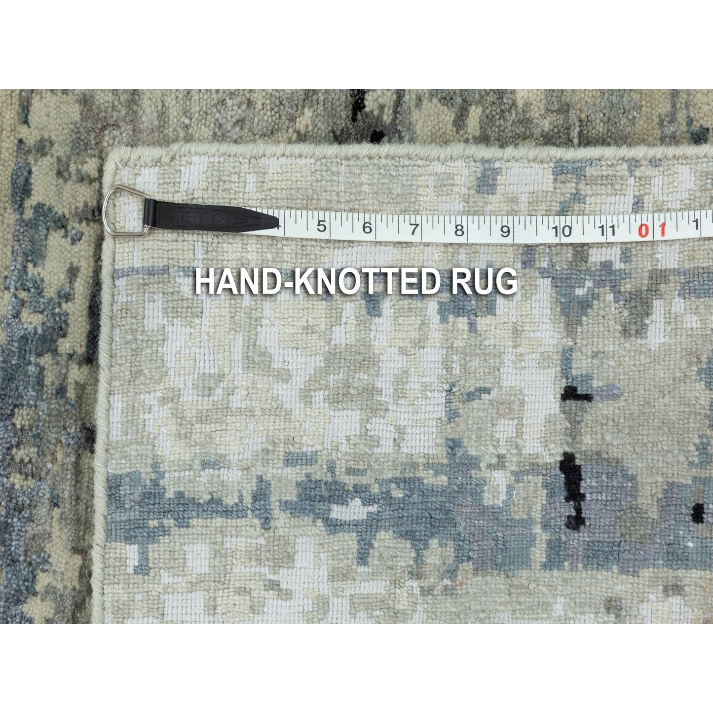 2'X2'10" Abstract Design Hilow Pile Silver-Blue Handknotted Wool-Silk Rug