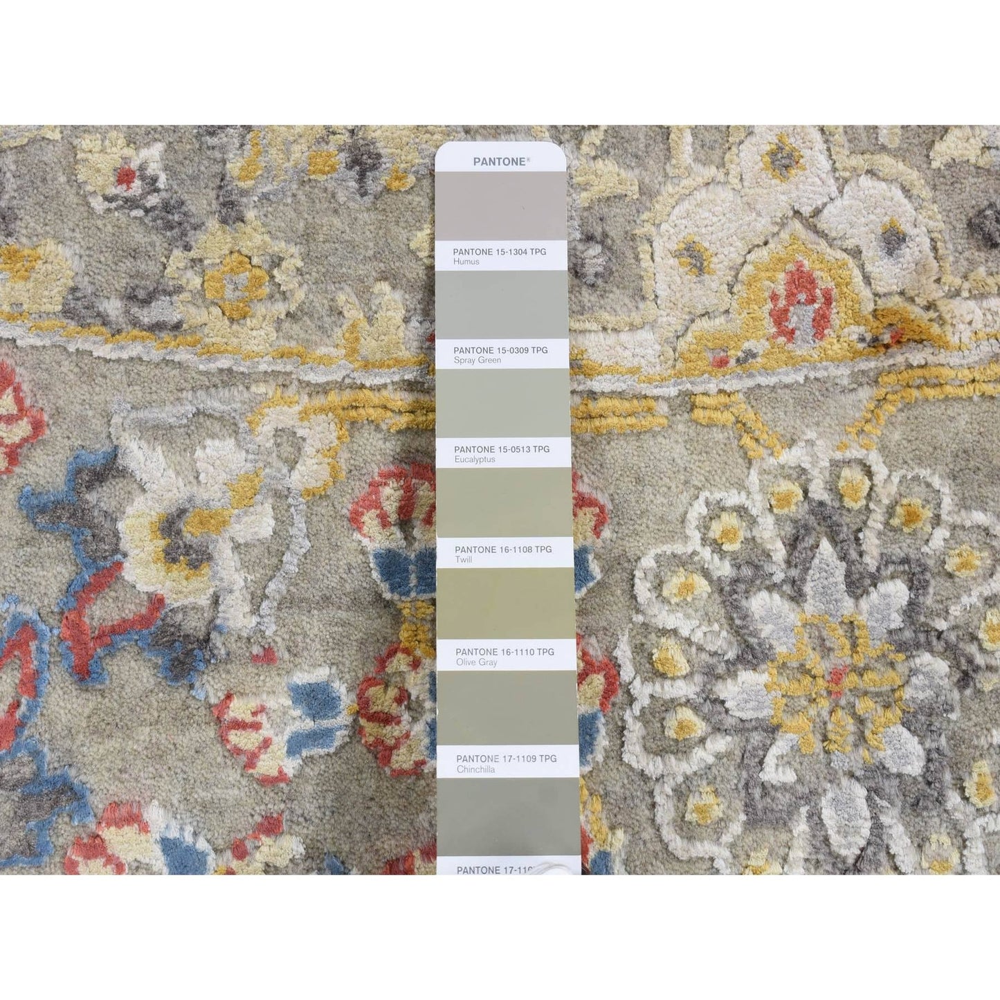 10'X10' Gray The Sunset Rosettes Silk And Wool Hand Knotted Round Rug