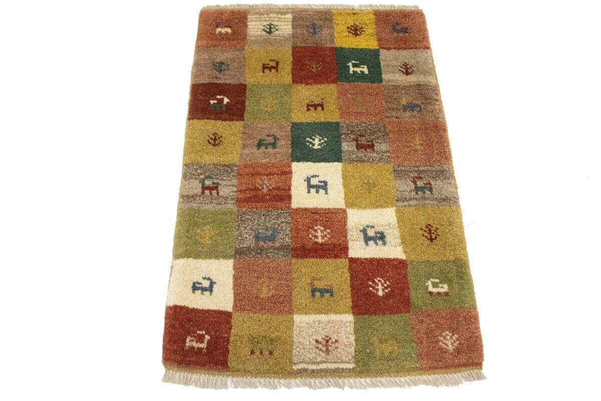 2X3 Ft Hand-Knotted Multicolored Gabbeh Rug Plush