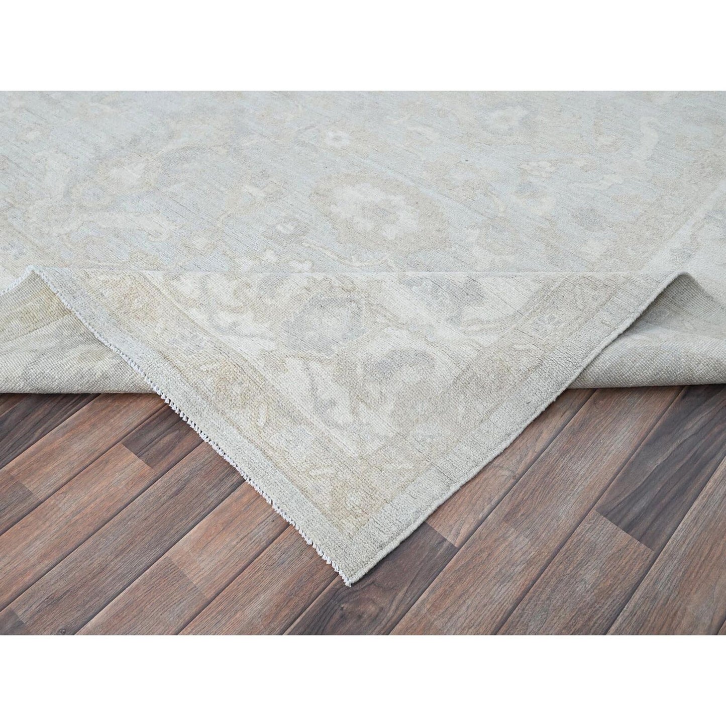 9'1"X12' Sterling Gray Hand Knotted Afghan Peshawar Wool Geometric Rug