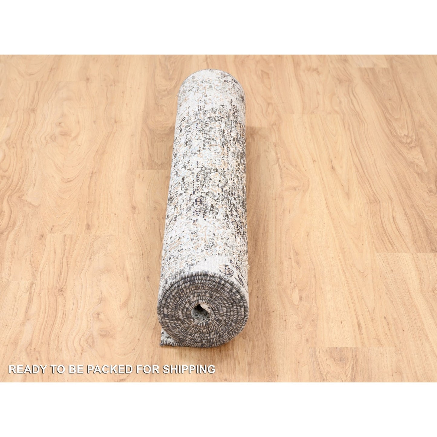 4'X12' Gray Transitional Silk/Wool Hand Knotted Wide Runner Oriental Rug