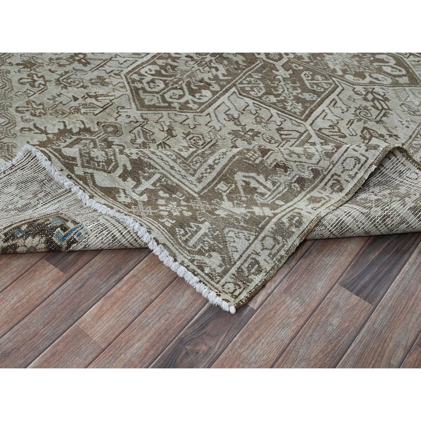 7'6"X10'4" Pastel Gray Vintage Zoroastrian Heris All Wool Hand Knotted Rug