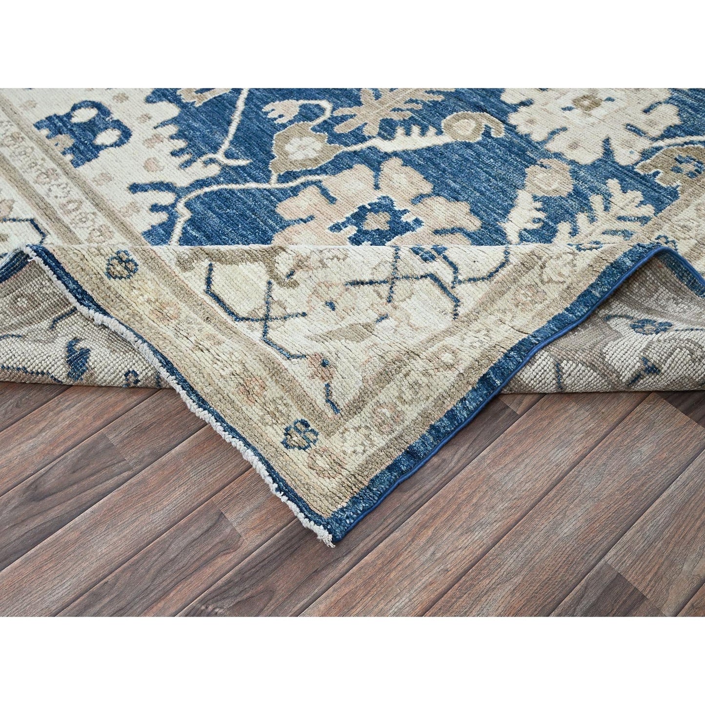 9'X12' Yale Blue Afghan Oushak Supple Collection Soft Wool Hand Knotted Rug