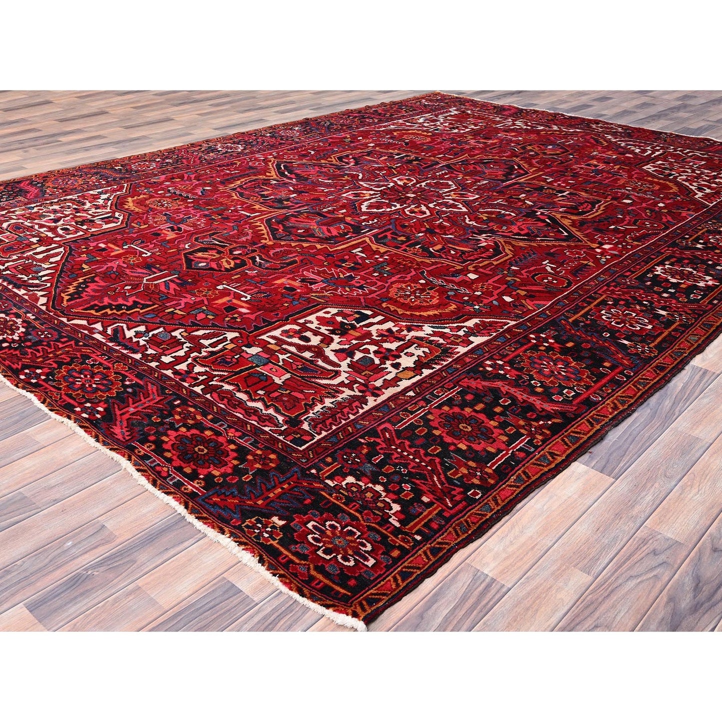 9'7"X12'6" Dutch Tulip Red Semi Antique Hand Knotted Heris Shiny Wool Rug