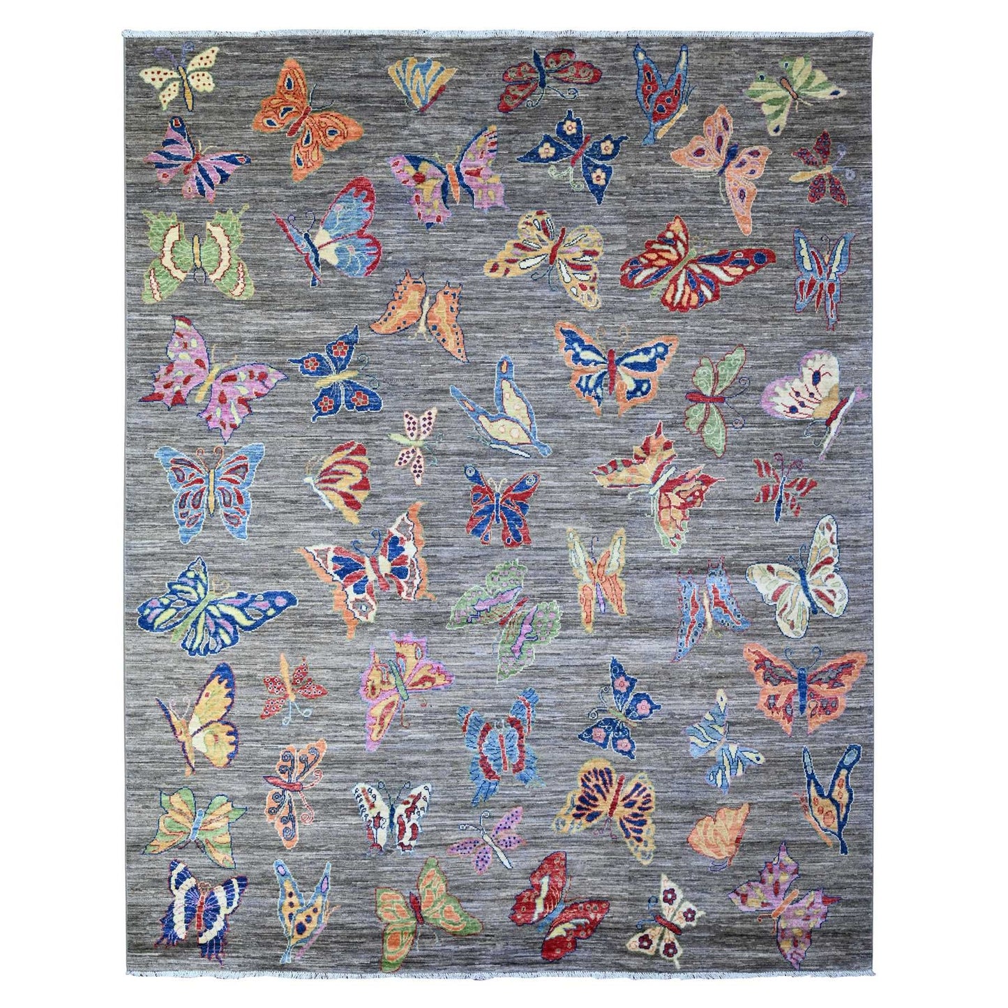 7'8"X9'7" Shark Gray Wool Colorful Hand Knotted Oriental Novelty Rug