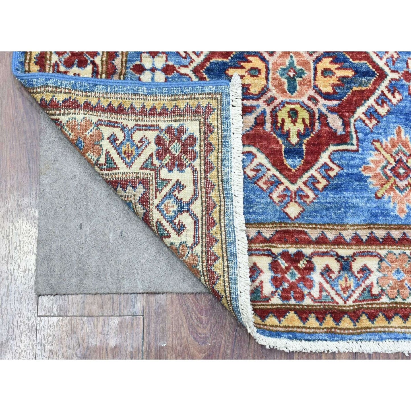 2'7"X10' Blue Afghan Super Kazak Pure Wool Hand Knotted Runner Rug