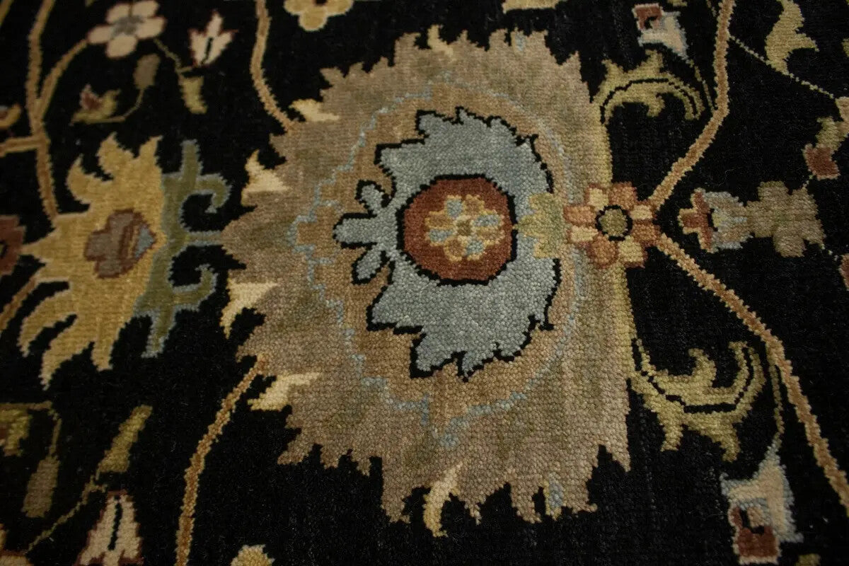 Antique Washed Black Floral Peshawar Rug Osh