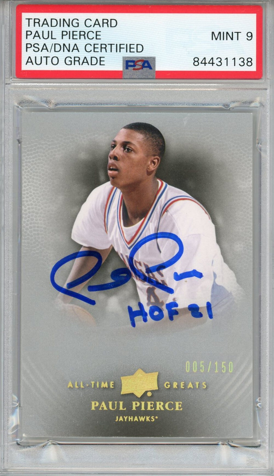 Paul Pierce "Hof 21" Autographed 2013 Upper Deck Card (Psa Mint 9)