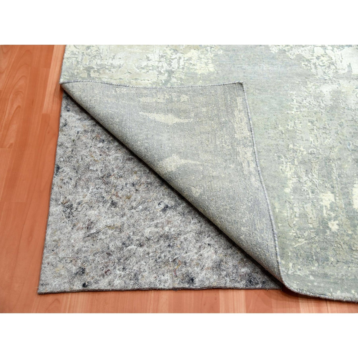 9'X12'1" Gray Modern Abstract Design Wool And Silk Hand Knotted Rug