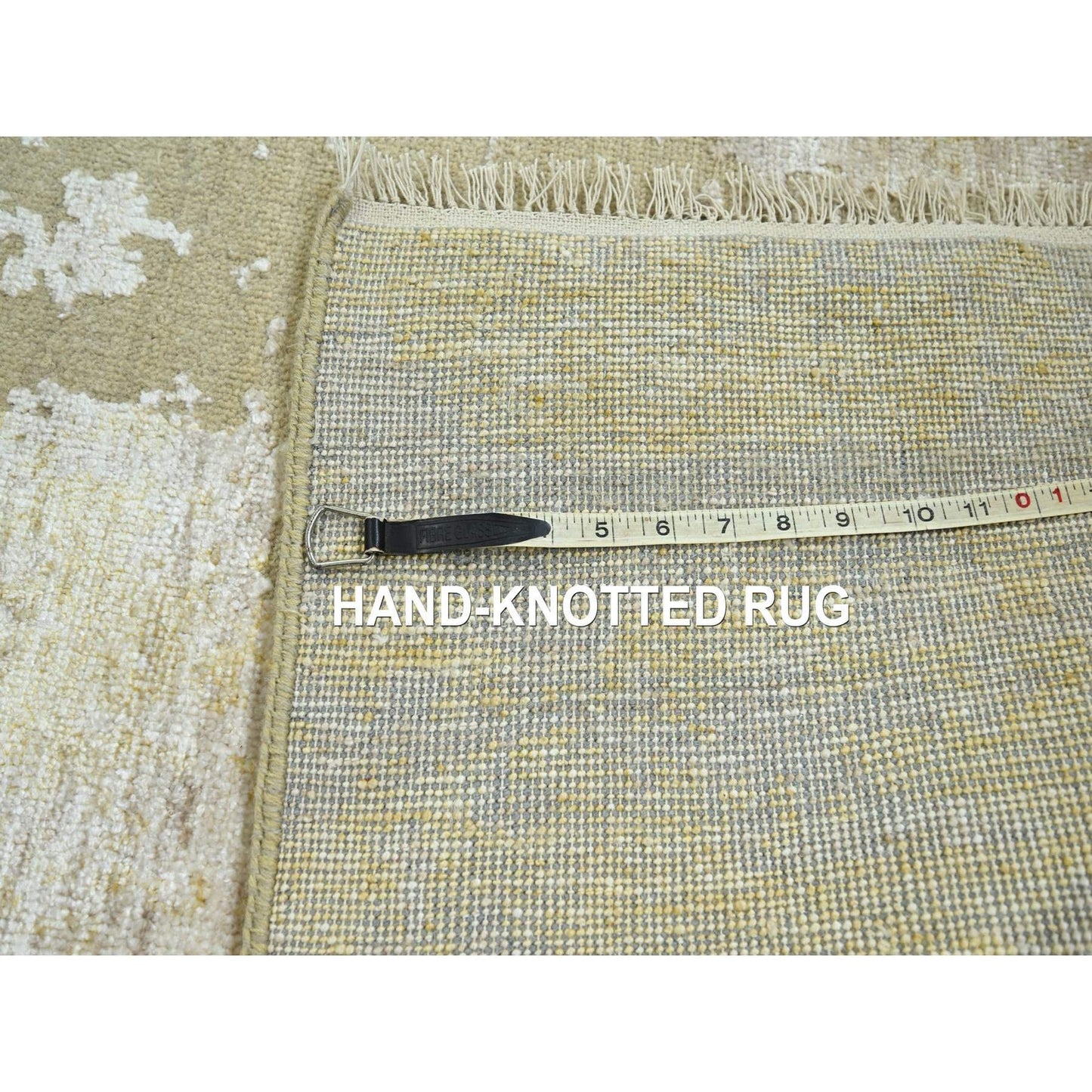 2'6"X19' Ivory Abstract Design Wool And Silk Hand Knotted Xl Runner Rug