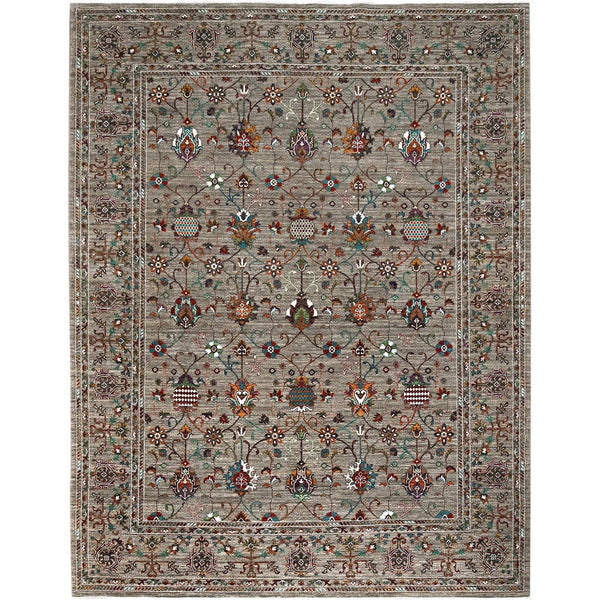 9'1"X12'2" Pinstripe Gray Hand Knotted Soft Wool Sultani Pomegranate Rug