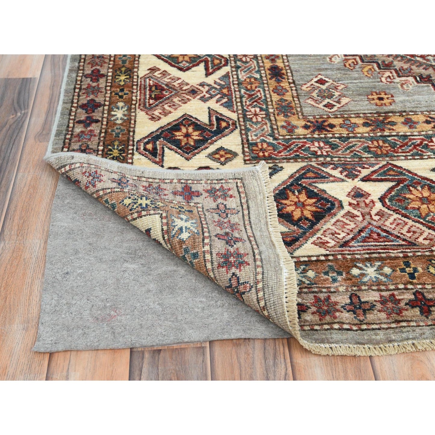 9'X12'4" Stone Gray Soft Wool Hand Knotted Afghan Super Kazak Rug