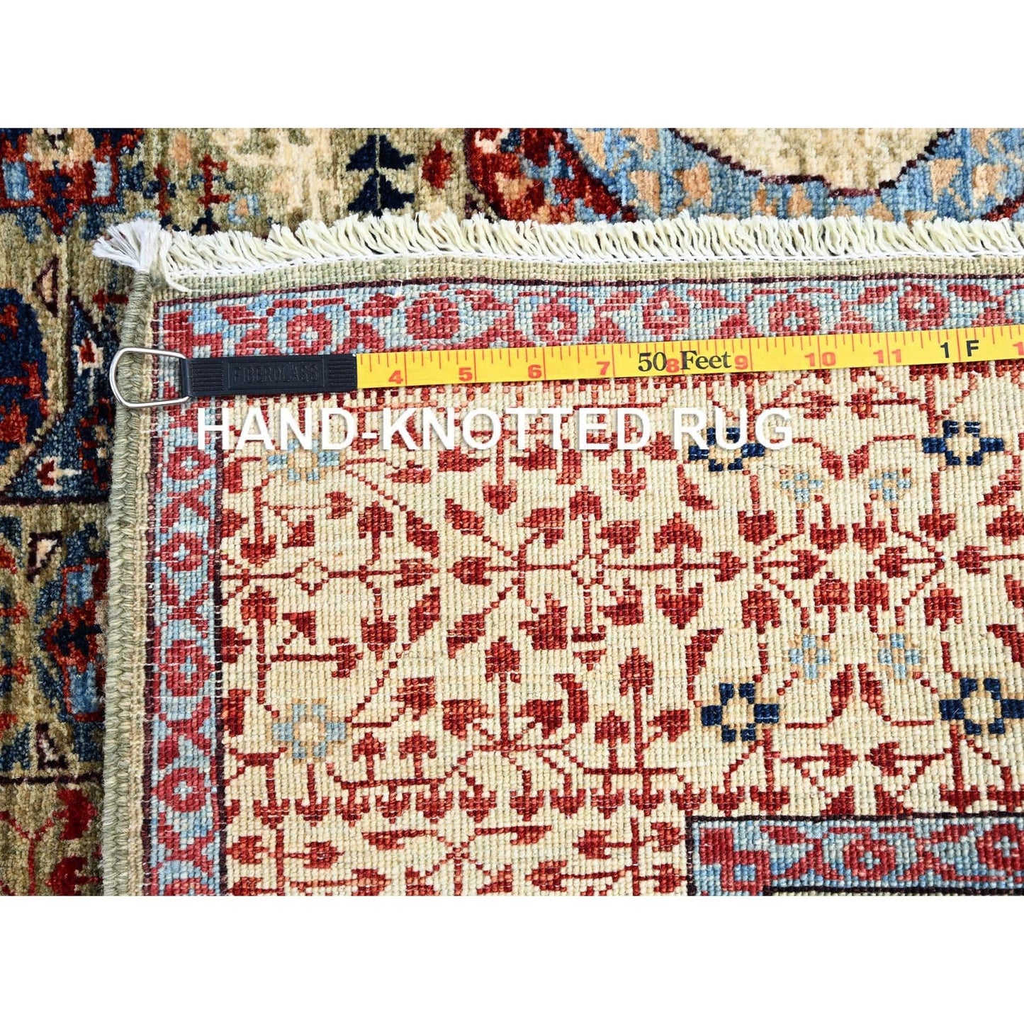 5'X6'8" Green Hand Knotted Soft Wool Mamluk Design Oriental Rug