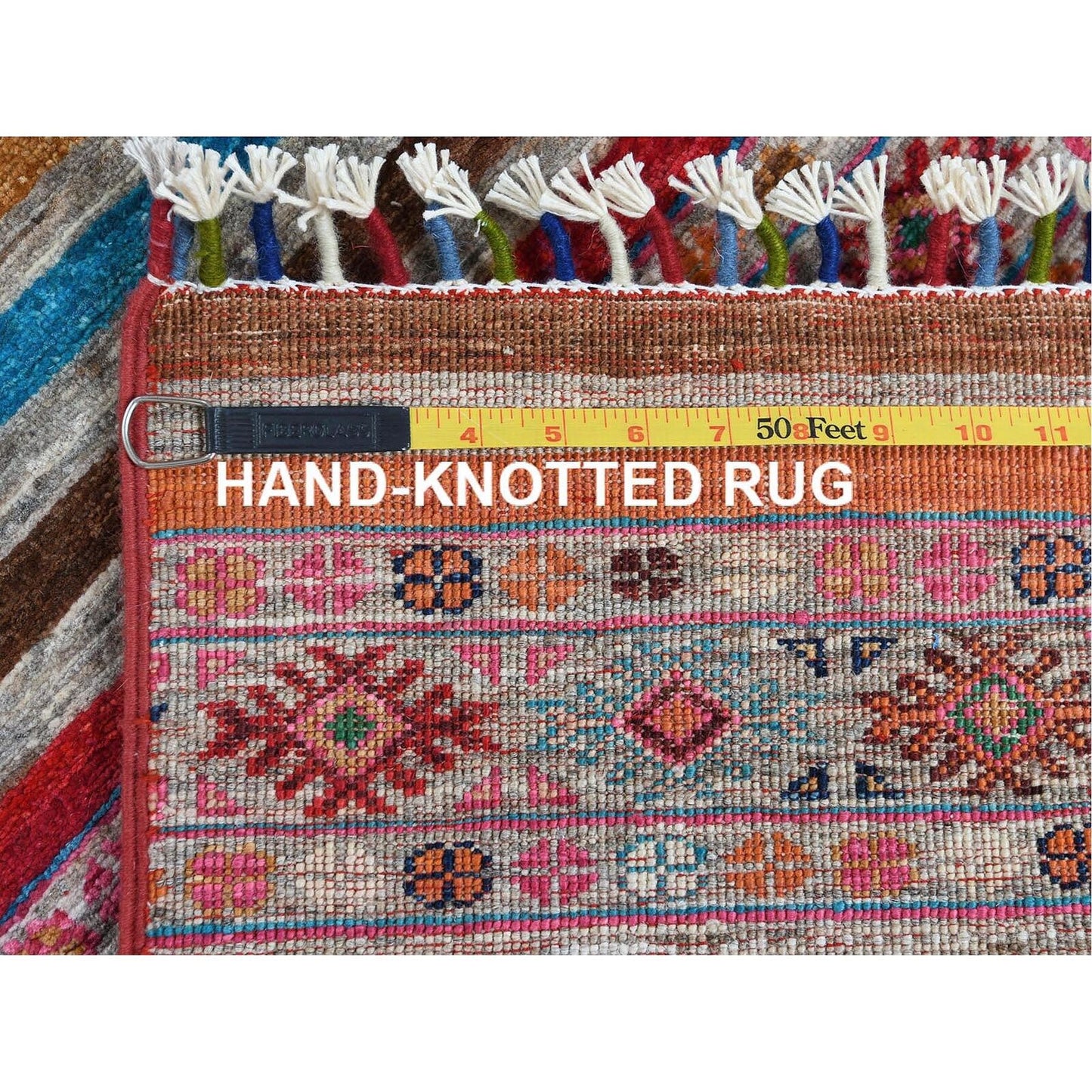 2'9"X9'8" Colorful Super Kazak Khorjin Design Wool Handknotted Runner Rug