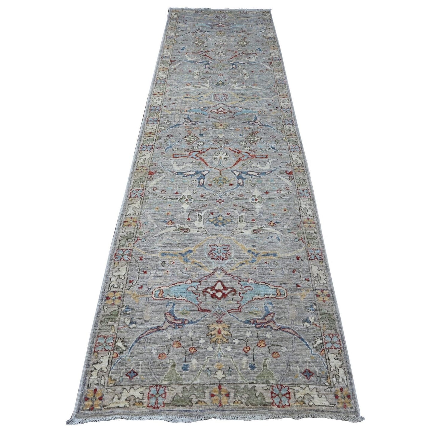 3'X11'7" Dorian Gray Bidjar Garus Hand Knotted Wool Runner Aryana Rug