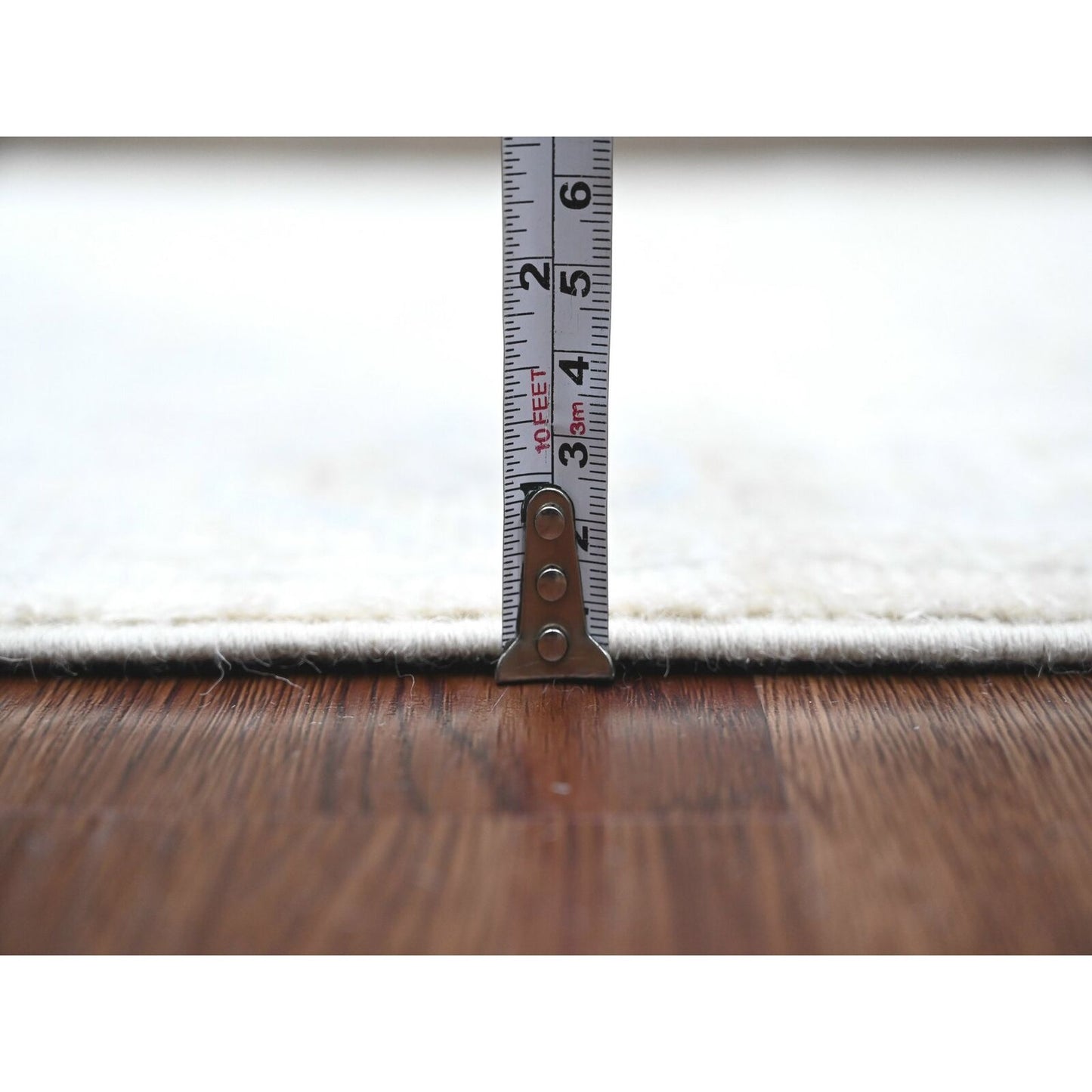 2'8"X12'4" White Hand Knotted Angora Oushak Leaf Design Wool Runner Rug