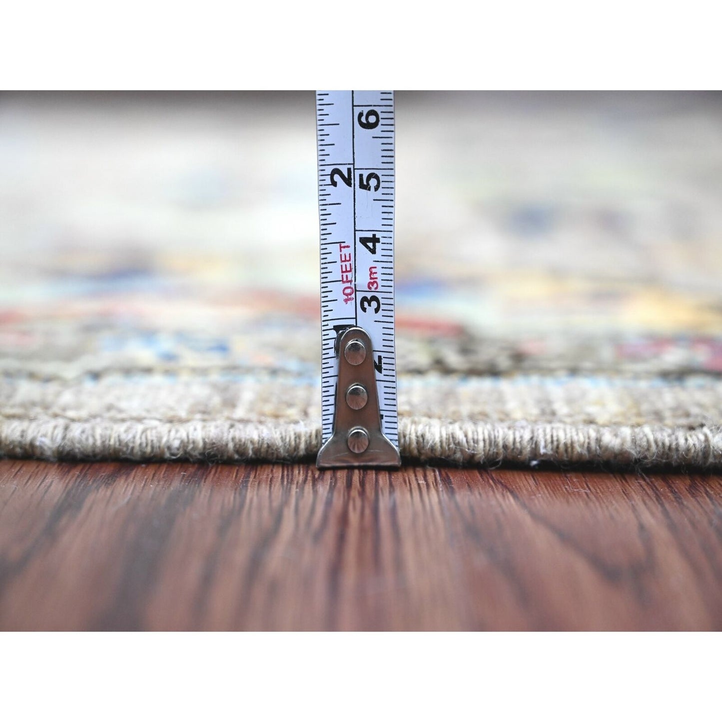 3'X5'10" Gray Heris Design High Mountain Wool Hand Knotted Runner Rug
