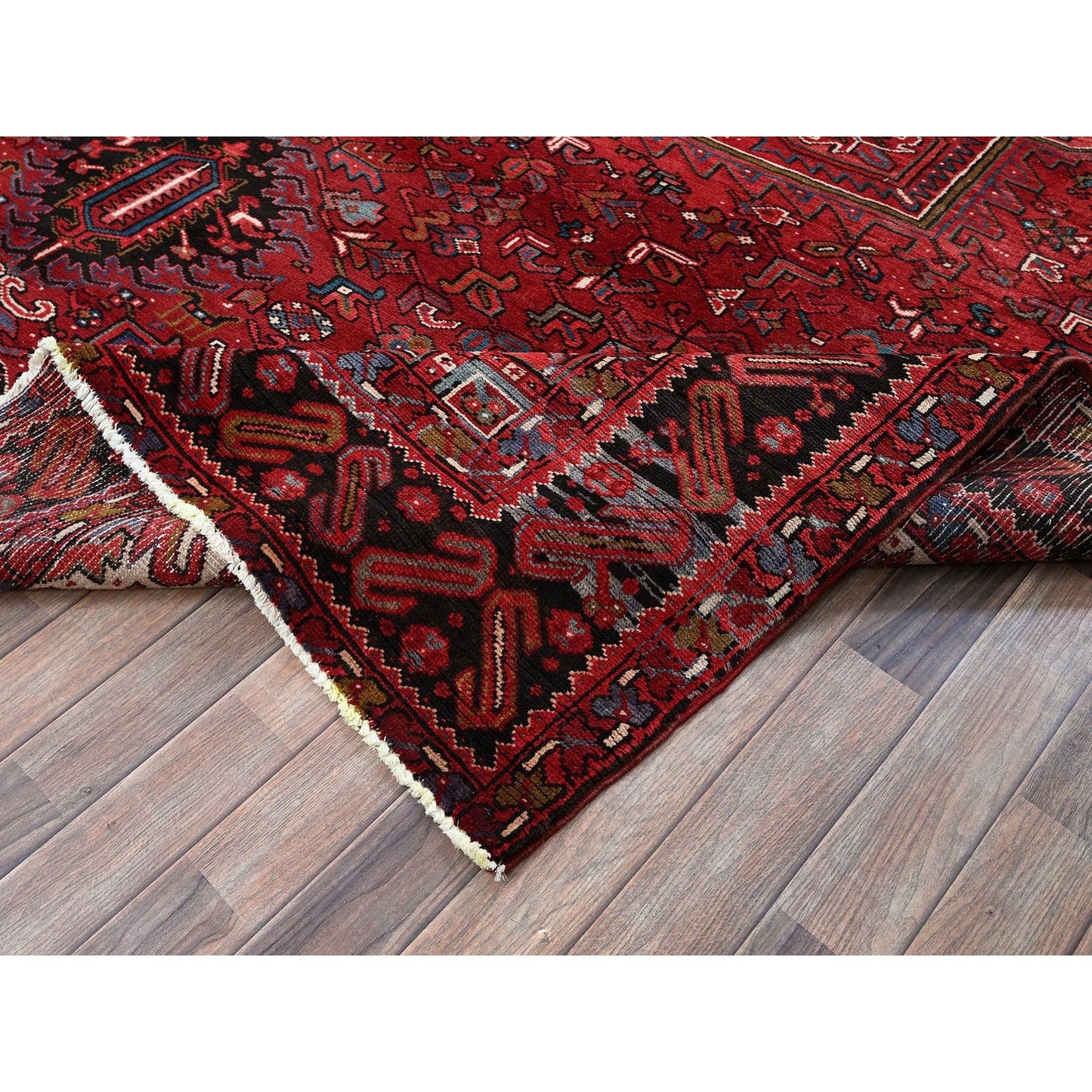 9'7"X12'2" Red Vintage Zoroastrian Heris 100% Wool Hand Knotted Clean Rug