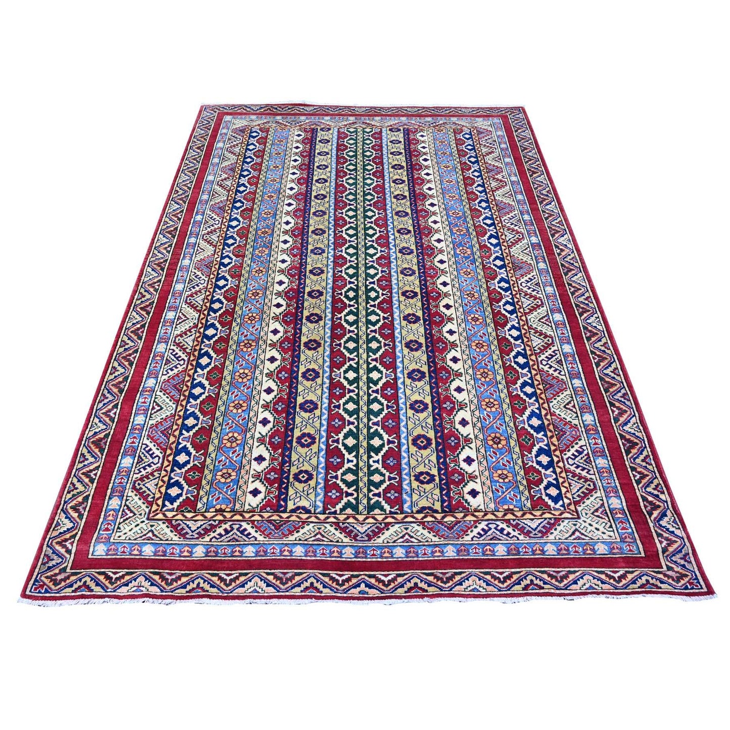 5'4"X7'7" Vermilion Red Hand Knotted Afghan Super Kazak Shawl Wool Rug