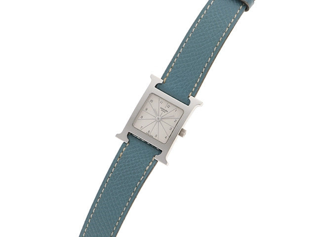 Hermes H Watch Hh1.210 Leather Quartz Silver Color