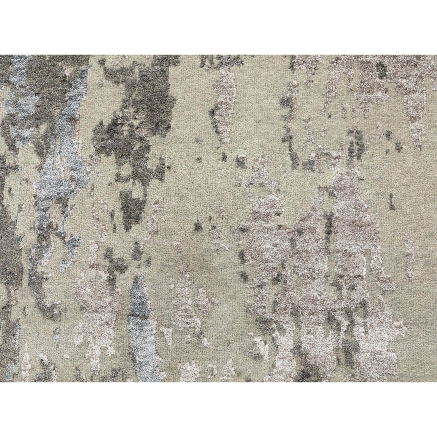 2'8"X10' Gray Abstract Design Wool And Silk Runner Hand Knotted Rug