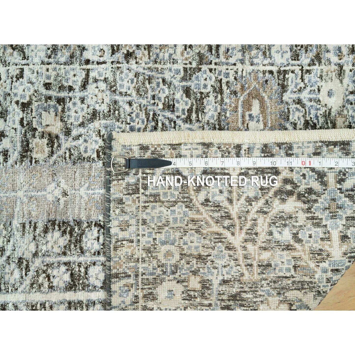 2'4"X8'1" Gray Hand Knotted Silk And Wool Willow And Cypress Tree Rug