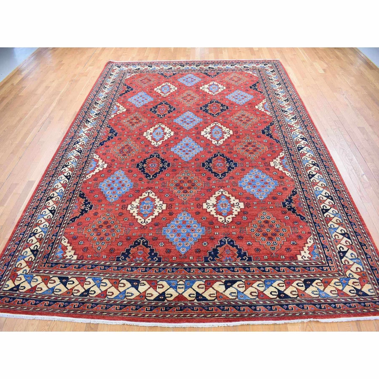10'X14' Imperial Red Afghan Ersari Pure Wool Hand Knotted Rug