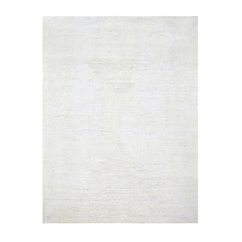 9'X12' Daisy White Geometric Variegated Line Design Wool Hand Knotted Rug