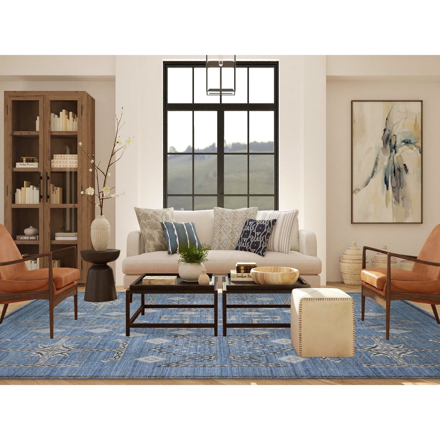 10'X13'9" Air Force Blue Peshawar With Berber Influence Oriental Rug