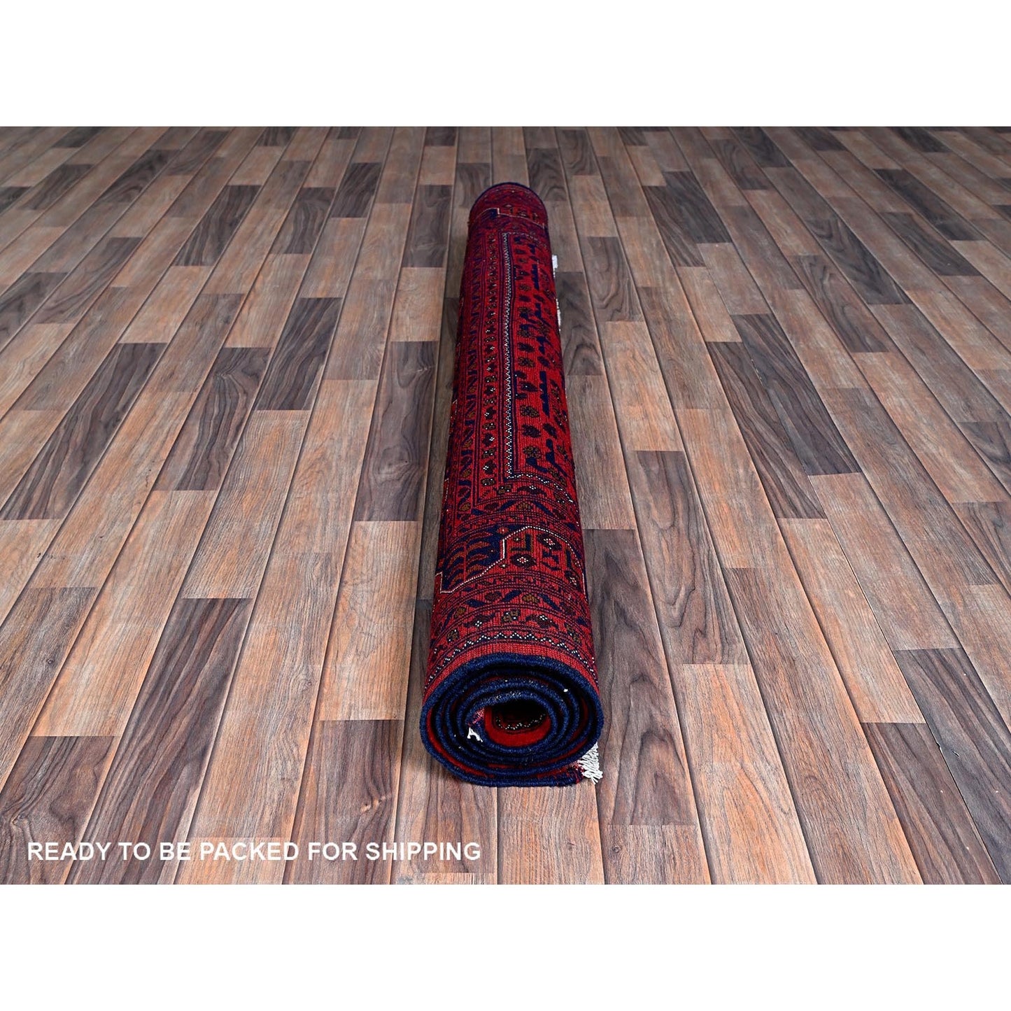 5'X6'4" Red Afghan Khamyab With Tribal Design Pure Wool Hand Knotted Rug